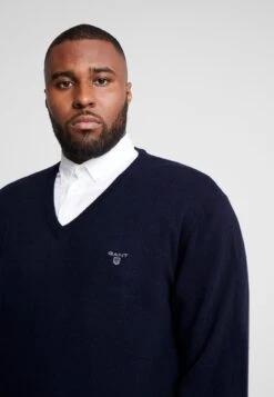 GANTPLUS EXTRAFINE V NECK - Stickad Tröja - Marine -Stilfulla Val Butik 0fb2ba4b6e1645f5ab6ef6b6db9c8559