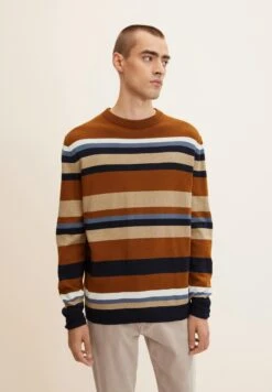 TOM TAILORMIT STREIFENMUSTER - Stickad Tröja - Sand Brown Navy Stripe