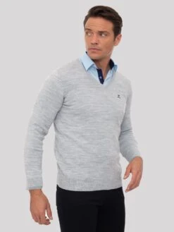 Sir Raymond TailorStickad Tröja - Grey Melange -Stilfulla Val Butik 2296e81716fc46f4820521bd68600f07