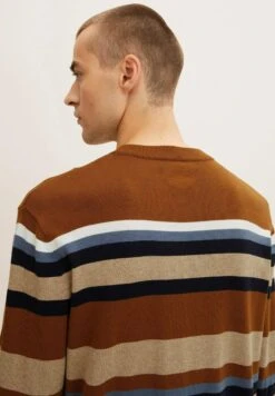 TOM TAILORMIT STREIFENMUSTER - Stickad Tröja - Sand Brown Navy Stripe -Stilfulla Val Butik 330476202cd541d7986294a224c29d6d