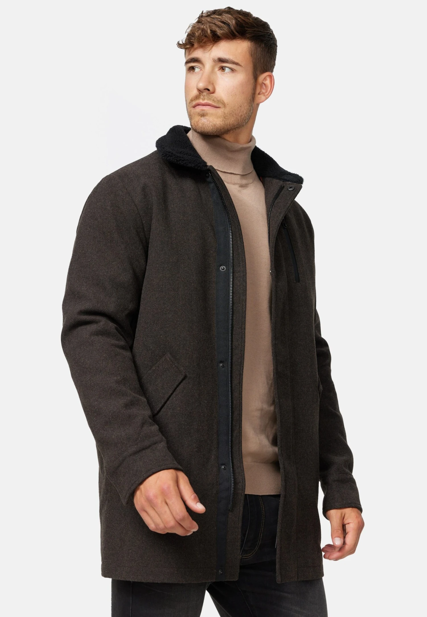 INDICODE JEANSFALMO - Kort Kappa / Rock - Mini Herringbone Brown 3 INDICODE JEANSFALMO - Kort Kappa / Rock - Mini Herringbone Brown