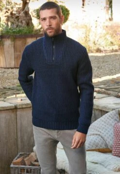 NextPLAITED ZIP NECK STANDARD - Stickad Tröja - Blue -Stilfulla Val Butik 3c8943527c65492aa34c0de2d0c8bc79