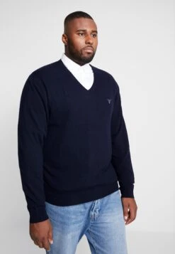 GANTPLUS EXTRAFINE V NECK - Stickad Tröja - Marine