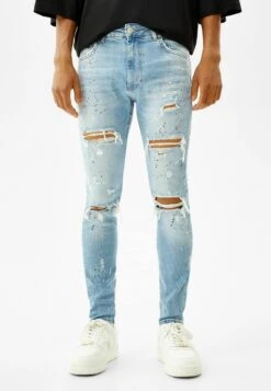 BershkaRIPPED - Jeans Skinny Fit - Lightblue Denim