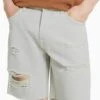 BershkaCOLOURED RIPPED - Jeansshorts - Light Grey