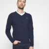 GANTV NECK - Stickad Tröja - Dark Navy Melange