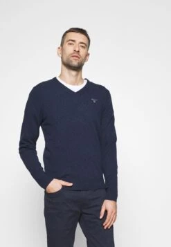 GANTV NECK - Stickad Tröja - Dark Navy Melange
