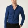 AntiochGRANDAD COLLAR HIDDEN BUTTON LONG SLEEVE - Skjorta - Sax -Stilfulla Val Butik bcb0e6662d034446a324664b133113ab
