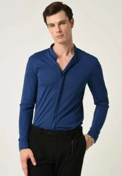 AntiochGRANDAD COLLAR HIDDEN BUTTON LONG SLEEVE - Skjorta - Sax