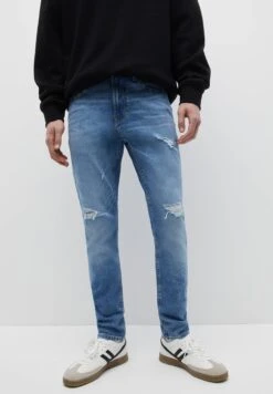 PULL & BEAR PULL&BEARBASIC WITH RIPPED DETAIL - Jeans Slim Fit - Blue Denim